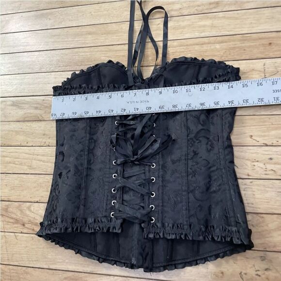 Black Zip Corset Womens Small Damask Floral Black Lace Cinch Zip Goth Fairy S - Picture 13 of 16